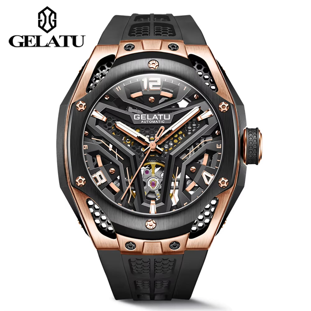 6007 Watch Full Automatic Mechanical Watch Sports Luxury Multifunctional Waterproof Men'S Wine Barrel Hollow Out Watch