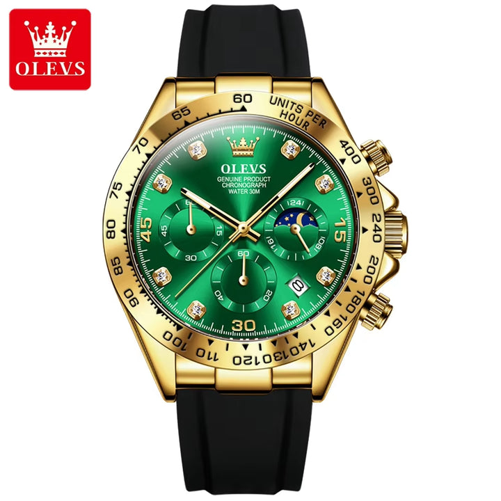 2875 Men's High-Quality Chronograph Sport Watch with Silicone Strap and Quartz Movement