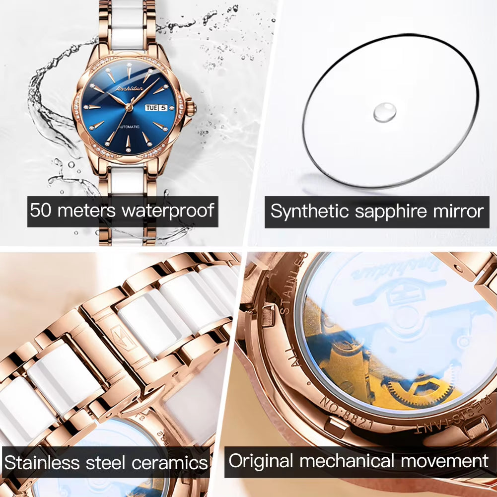 8821Original Brand Ceramic Stainless Steel Jewelry Diamond Fashion Watch Women Wrist Luxury Ladies Mechanical Wrist Watch