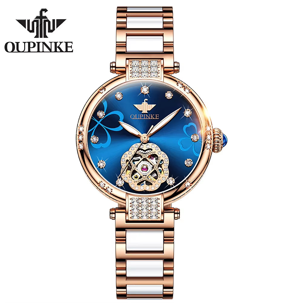 3183 Factory Stainless Steel Production Automatic Mechanical Ceramic Band Analog Girl Watch WOMEN