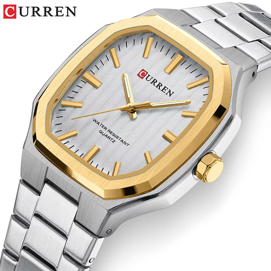 Men's Golden Luxury Quartz Watch - Full Stainless Steel Luminous Timepiece 8458