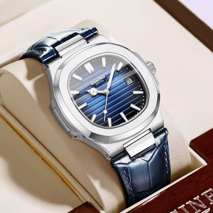 B1885 Men's Business Watch - Premium Leather Band, Waterproof, Luminous, Date Function - Elegant Timepiece for Professionals