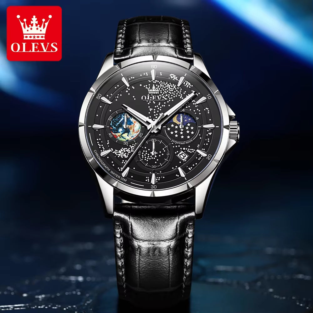 5538 Men's Luxury Quartz Watch with Diamond Design and Luminous Moon and Star Features