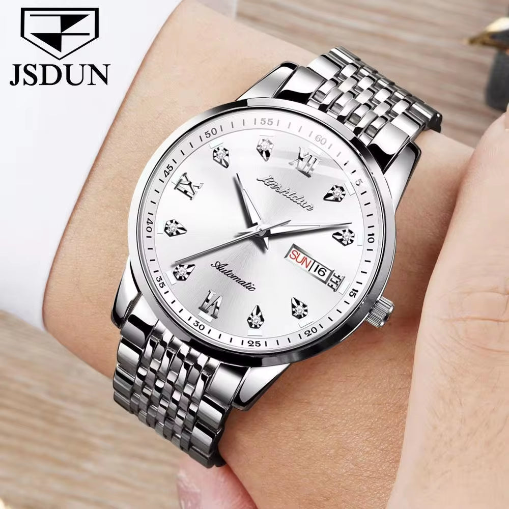 8904 Luxury Brand Men Automatic Chronograph Mechanical Wristwatch Diamond Stainless Steel Band Watch for Men