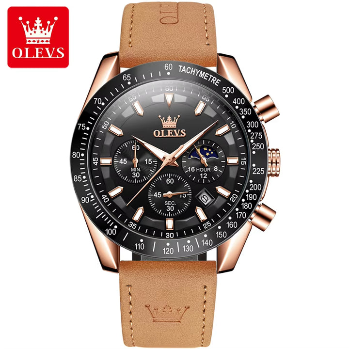 9957 Luxury Men's Multi-Function Quartz Watch with Premium Leather Strap