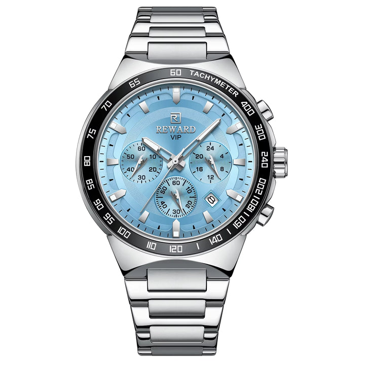 Luxury Men's Quartz Watch in Stainless Steel - Silver and Blue - OEM Design - 24-Hour Timepiece