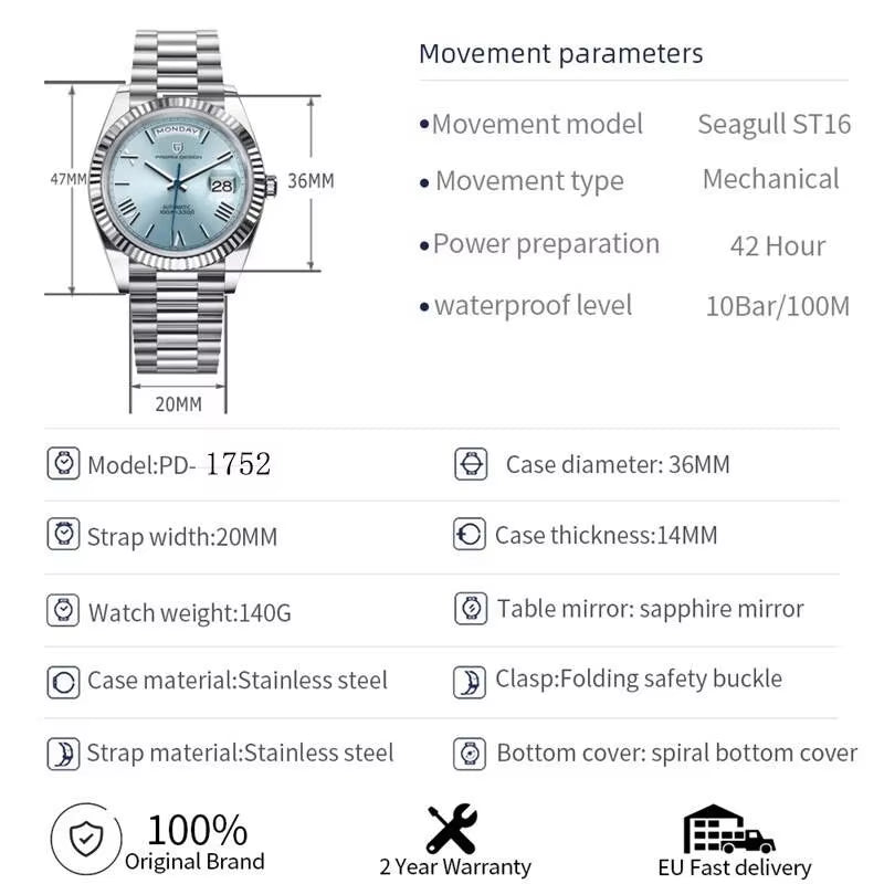 Luxury PAGANI Design New Men Watch 100M Waterproof Seagull Movement Automatic Mechanical Watch for Men