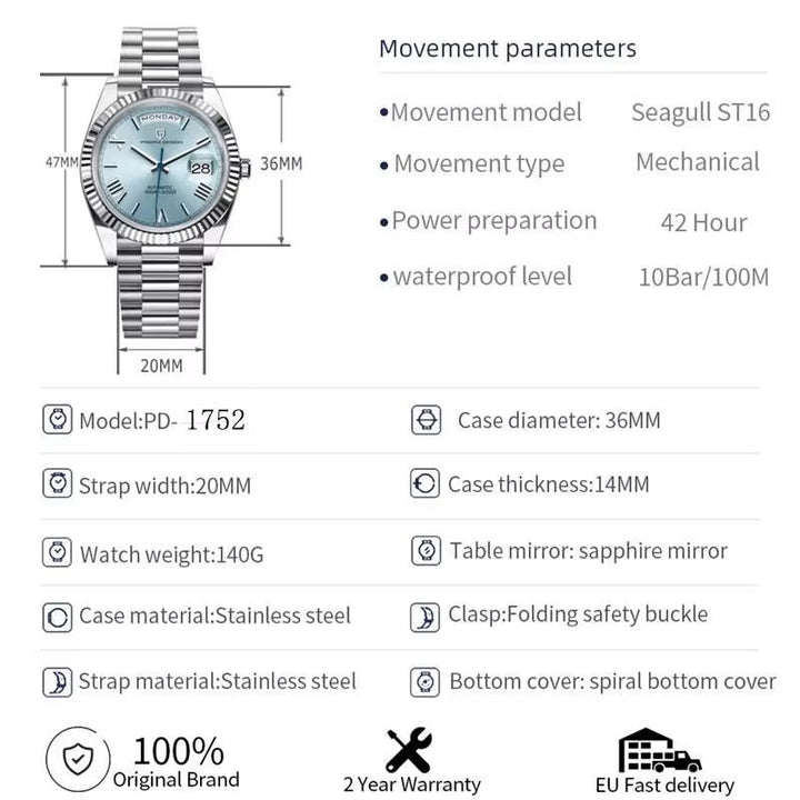 Luxury PAGANI Design New Men Watch 100M Waterproof Seagull Movement Automatic Mechanical Watch for Men