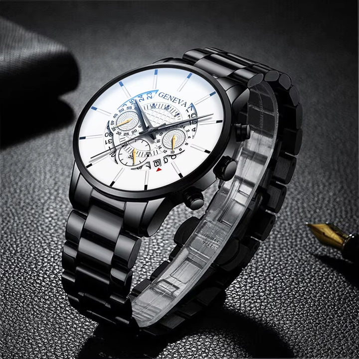 Men's Stainless Steel Quartz Watch - Casual Business Calendar Timepiece