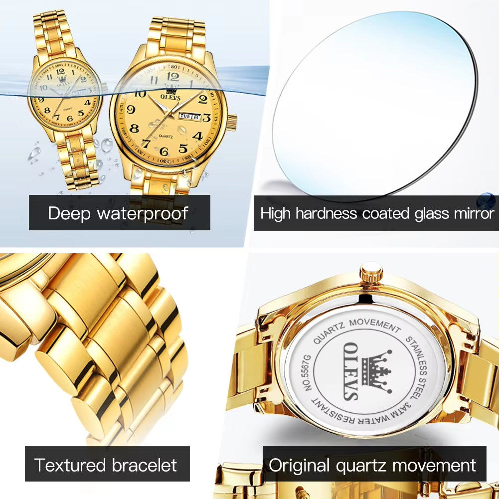 5567 Couple Wristwatch Water Resistant Feature Alloy Material Stainless Steel Watch for Lover