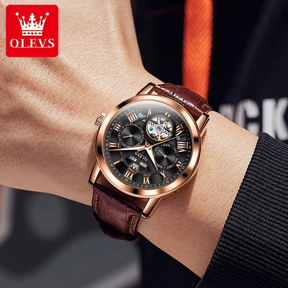 6668 Luxury Wrist Reloj Wrist Men Watch Waterproof Sport Leather Automatic Mens Mechanical Watches for Men