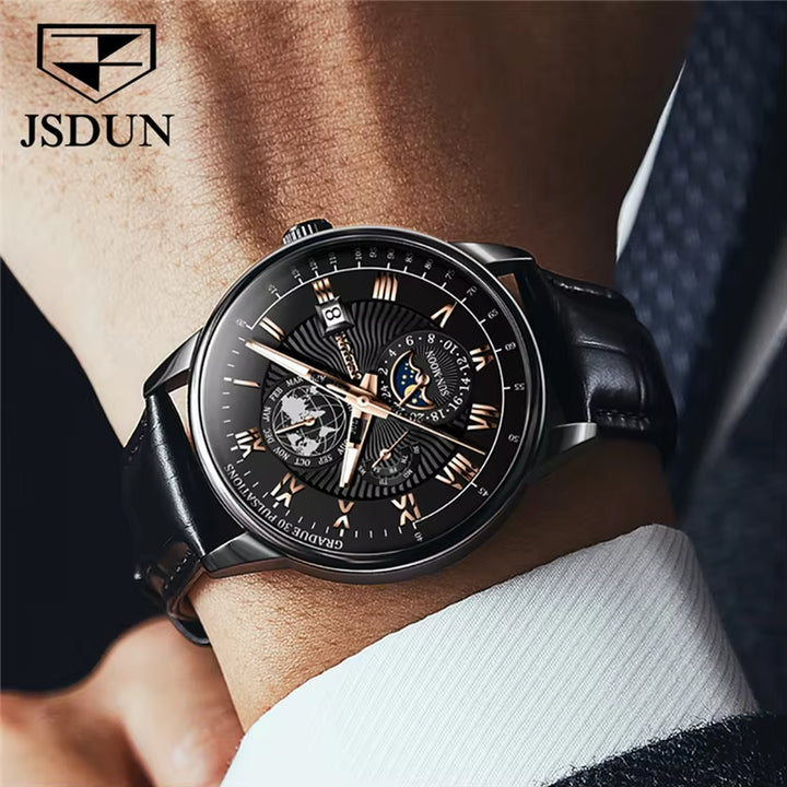 8909 Men's Leather Belt Mechanical Watch with Coated Glass and Original Movement - Factory Price