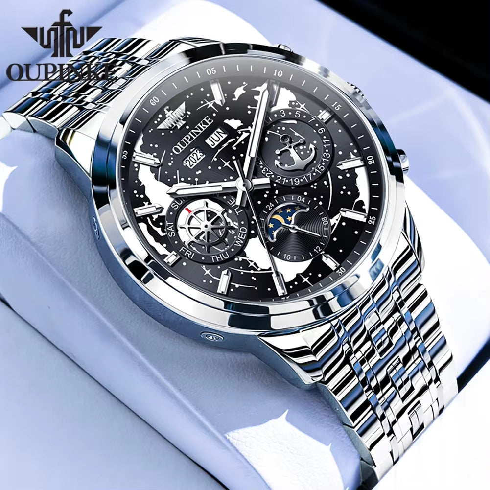 3256 Popular Fashion Multifunctional Fully Automatic Mechanical Men'S Watch Waterproof Tape Watch Men'S Watch