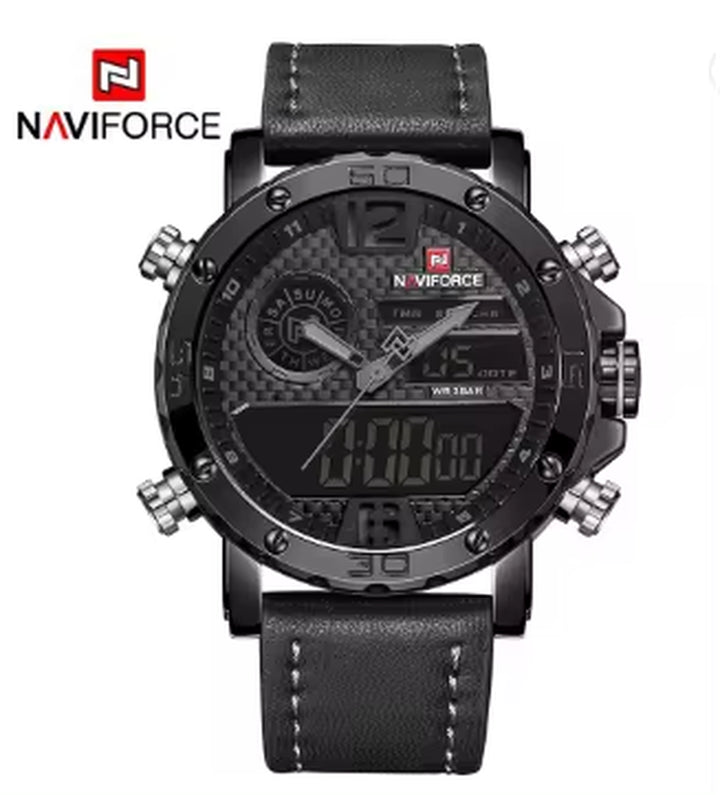 Luxury  9134 Men'S Business Leather Wrist Watch Dual Time Quartz Digital Clock Sports Waterproof Men Led Watch