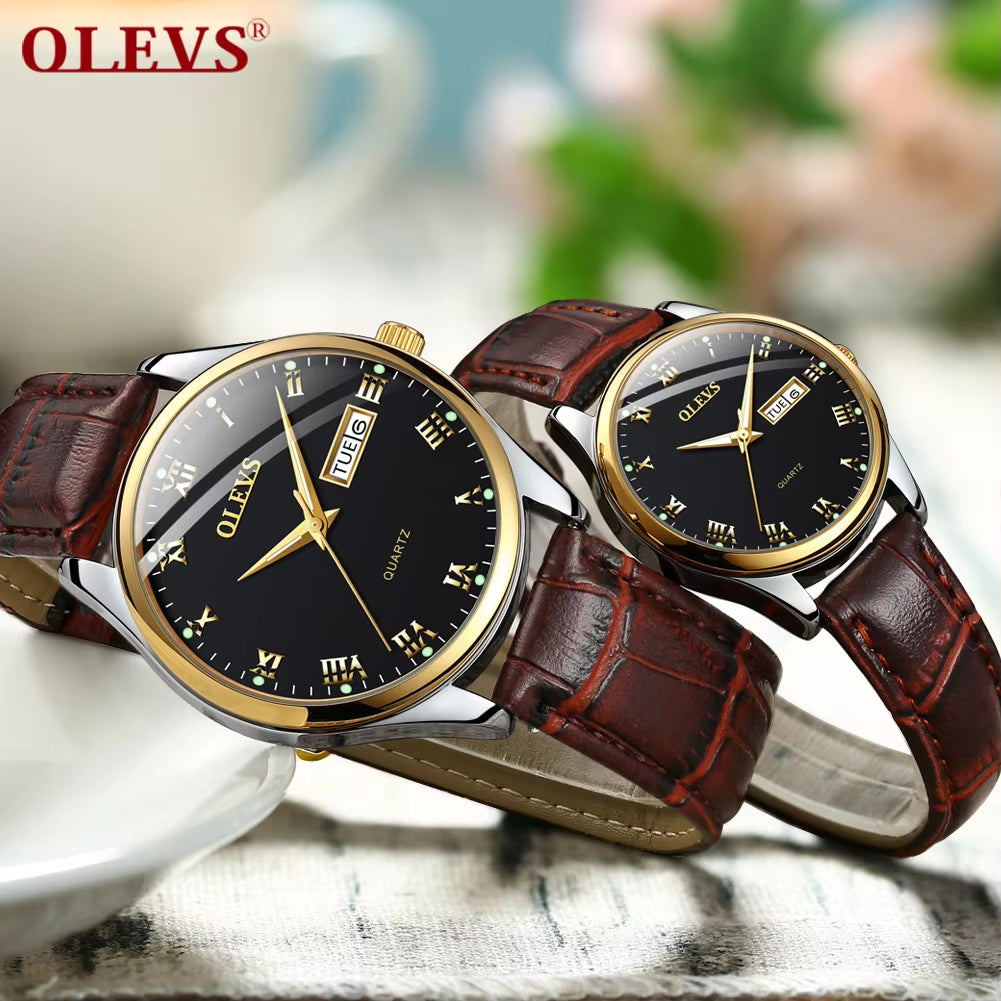 5568 Brand Men Woman'S Wristwatch Fashion Business Style Quartz Core Waterproof Luminous Leather Strap Watch for Lovers