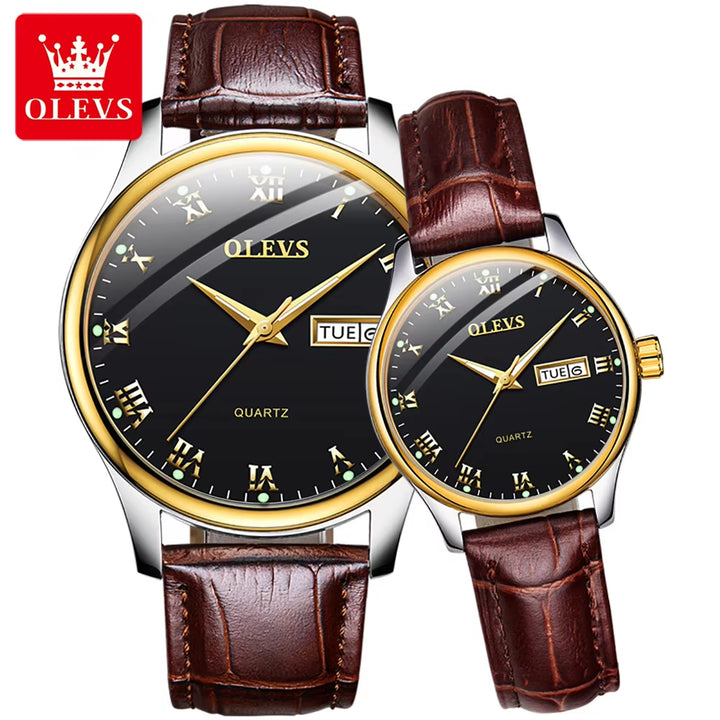 5568 Brand Men Woman'S Wristwatch Fashion Business Style Quartz Core Waterproof Luminous Leather Strap Watch for Lovers