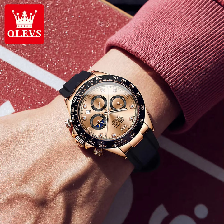 2875 Men's High-Quality Chronograph Sport Watch with Silicone Strap and Quartz Movement