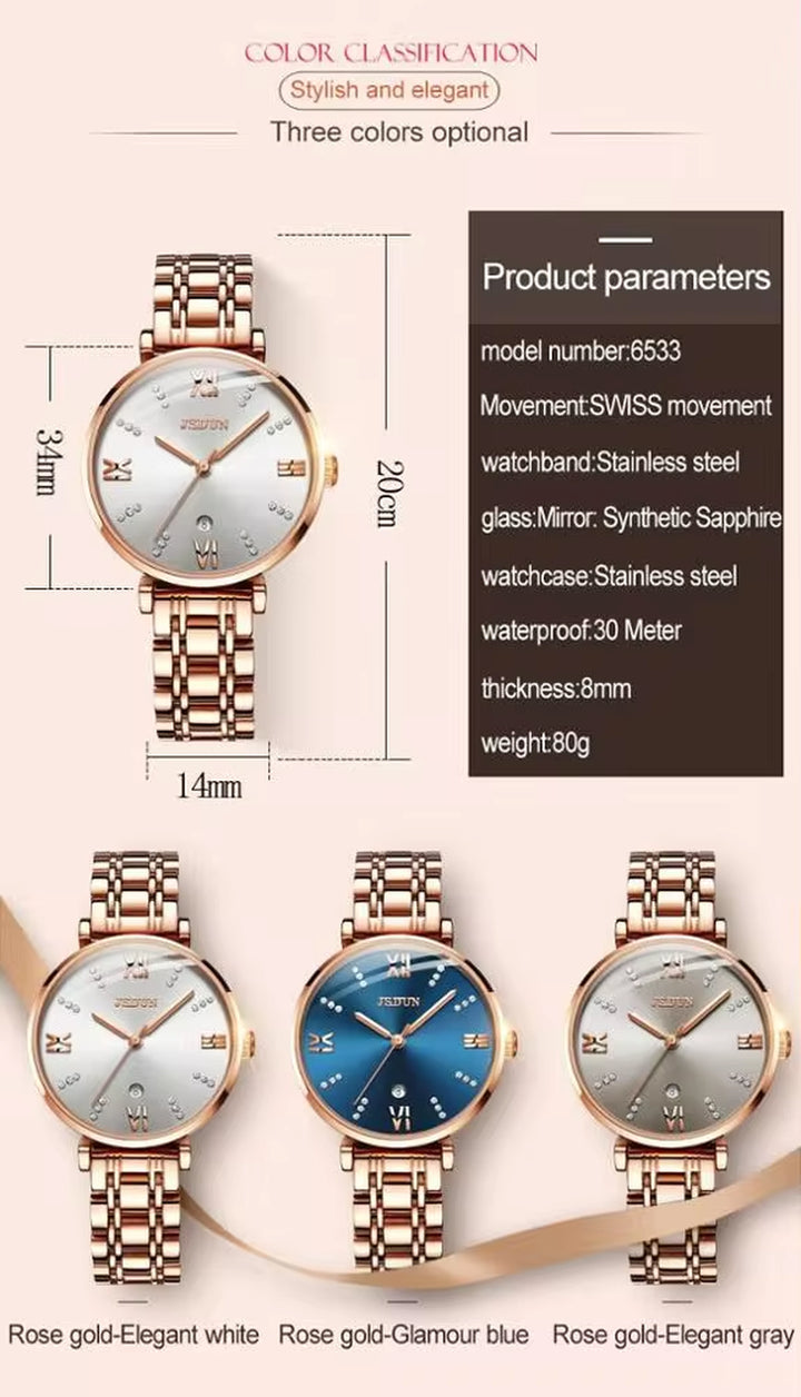 6533 Movement Diamond Automatic Fashion Steel Strap Chronograph Date Mechanical Wristwatch for Women Watch