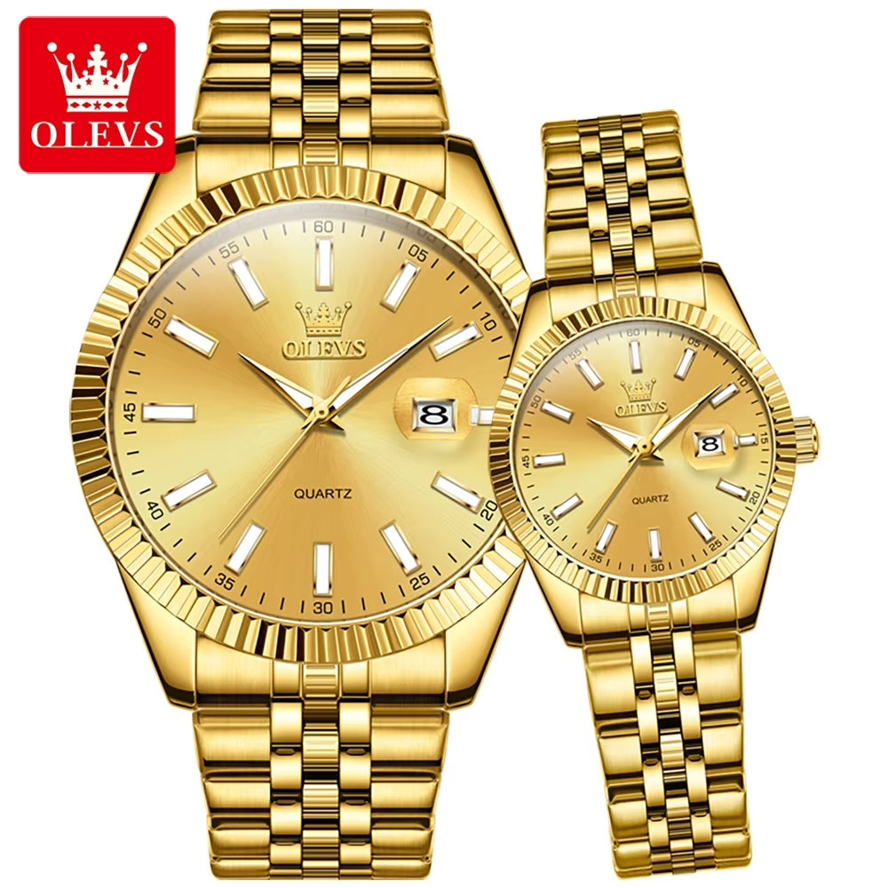 5593 Luxury Business Men and Women Watch for Couple Valentine Gift Set Calendar Week Quartz Wrist Watches