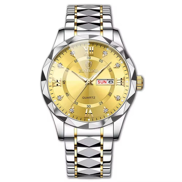 Luminous 2521 Men's Waterproof Quartz Watch with Date Function and Stainless Steel Band