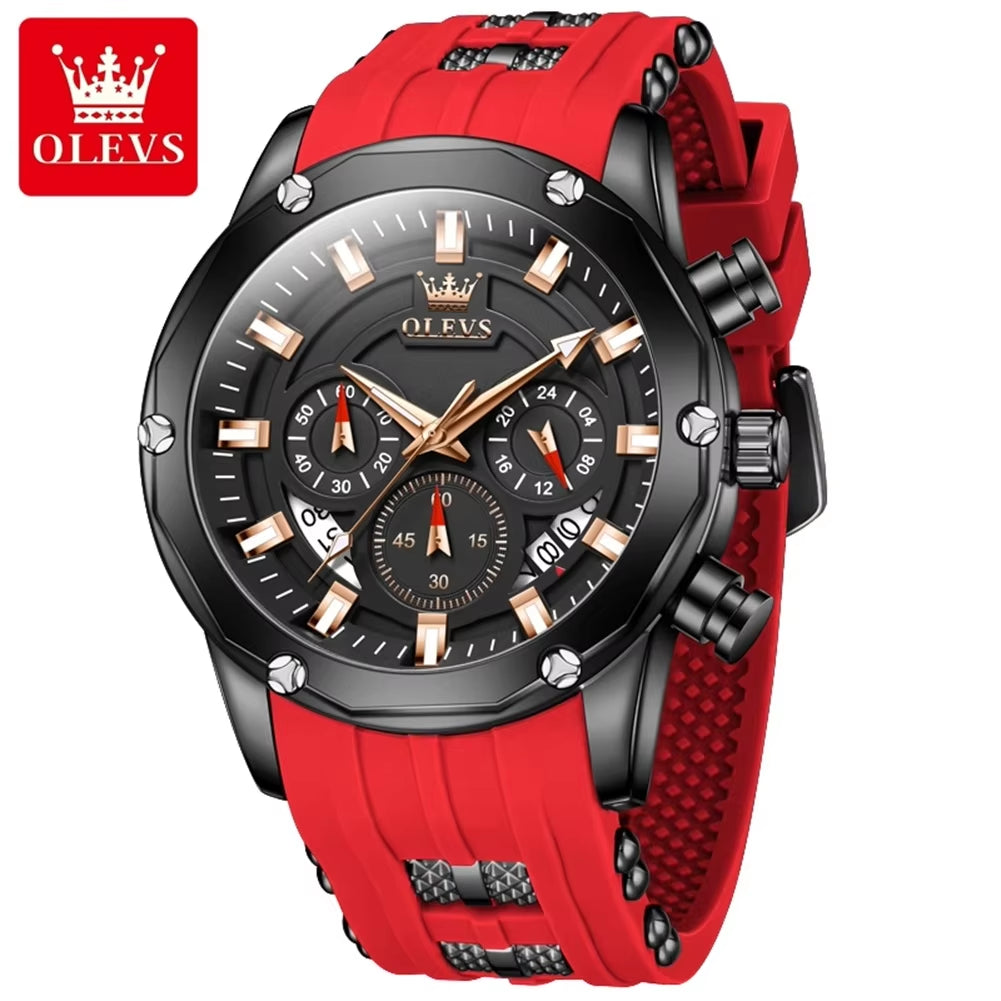 9991 Chronograph Quartz Watch for Men Fashion Casual Silicone Strap Auto Date Square Dial Sport Luminous Wristwatch