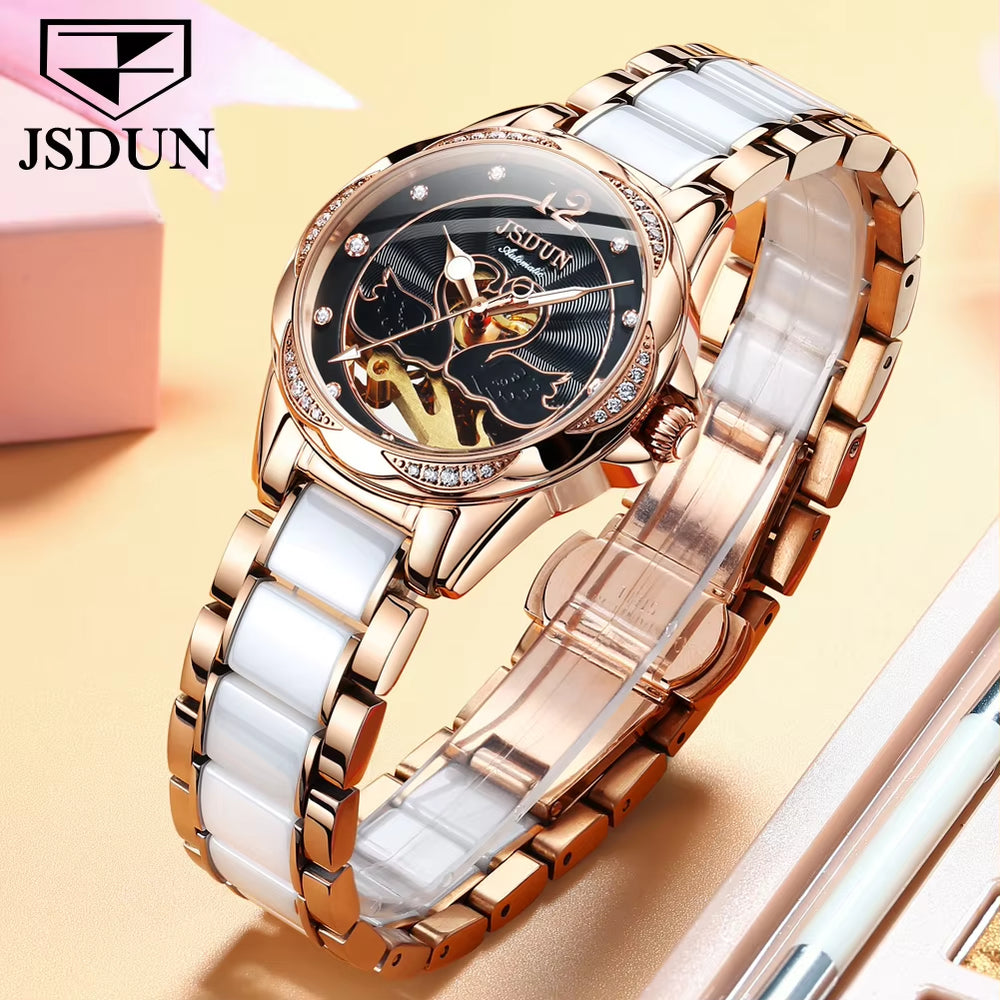 8831 Ceramic Swan Pattern Mechanical Watch Advanced Style Three Colors Women Watch