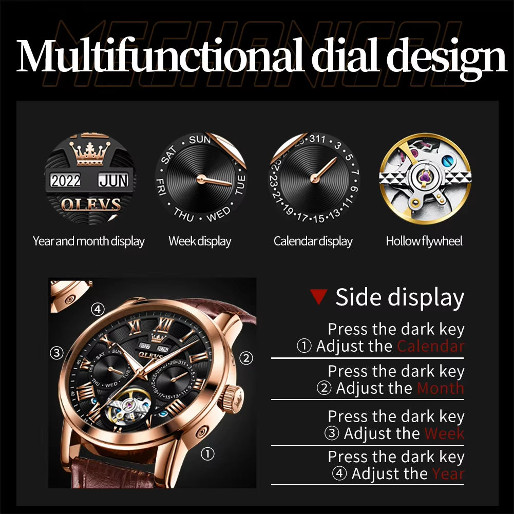 6668 Luxury Wrist Reloj Wrist Men Watch Waterproof Sport Leather Automatic Mens Mechanical Watches for Men