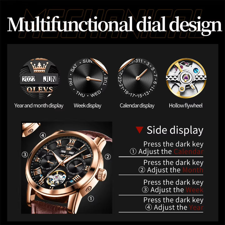 6668 Luxury Wrist Reloj Wrist Men Watch Waterproof Sport Leather Automatic Mens Mechanical Watches for Men