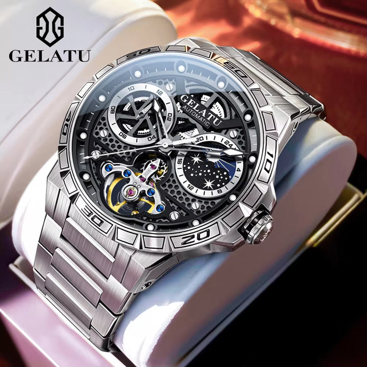 6020 Custom Logo Luxury Watch - Automatic Mechanical Timepiece with Hollow Design, Luminous Features, and Waterproof Capability for Men