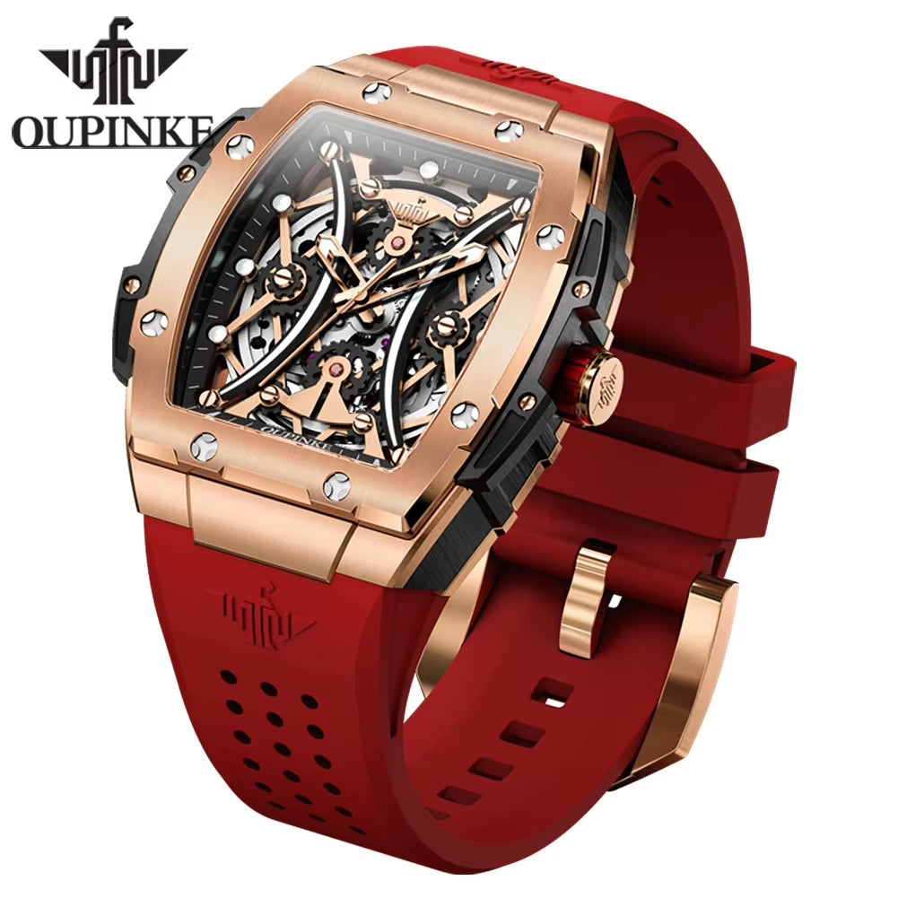 3215 Silicone Strap Gold Plated Luxury Men Skeleton Automatic Watch Mechanical Watch for Men