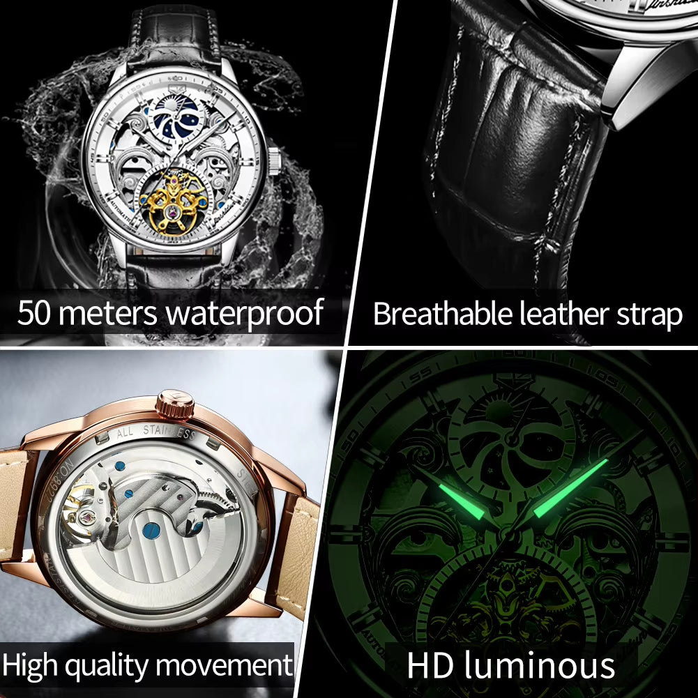 8922 Oem Custom Leather Belt Male Moon Phase Square Tourbillon Watch Men Wrist Luxury Brand Automatic Movement Watch