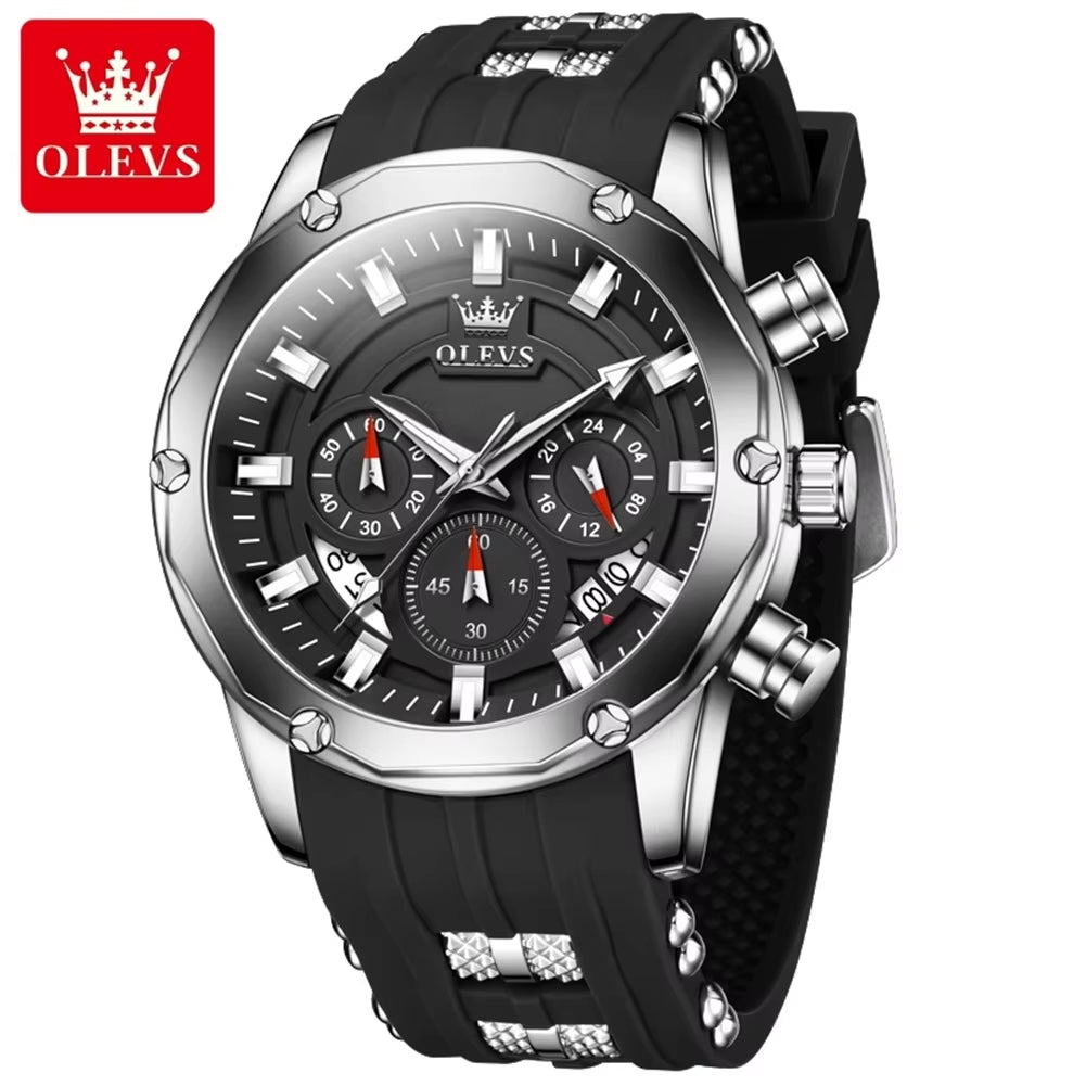 9991 Chronograph Quartz Watch for Men Fashion Casual Silicone Strap Auto Date Square Dial Sport Luminous Wristwatch