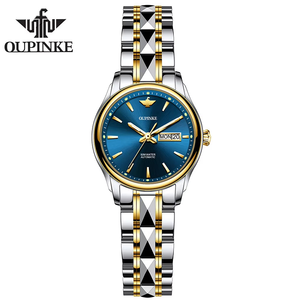 Women'S Embellished Luxury Japanese Mechanical Movement Tungsten Steel Luminous Date Elegant Simple Gold Ladies Watch