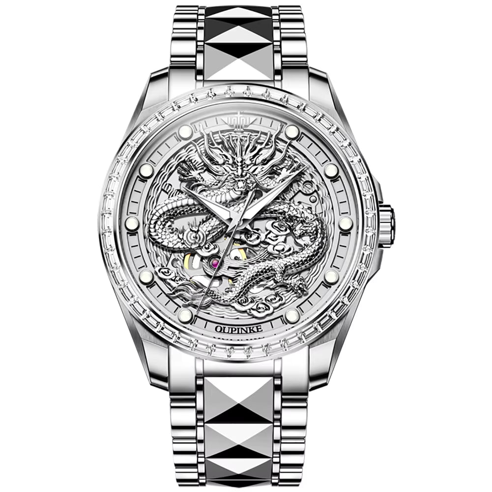 3276 Custom Skeleton Hollow Logo Luxury Stainless Steel Automatic Mechanical Watch for Men