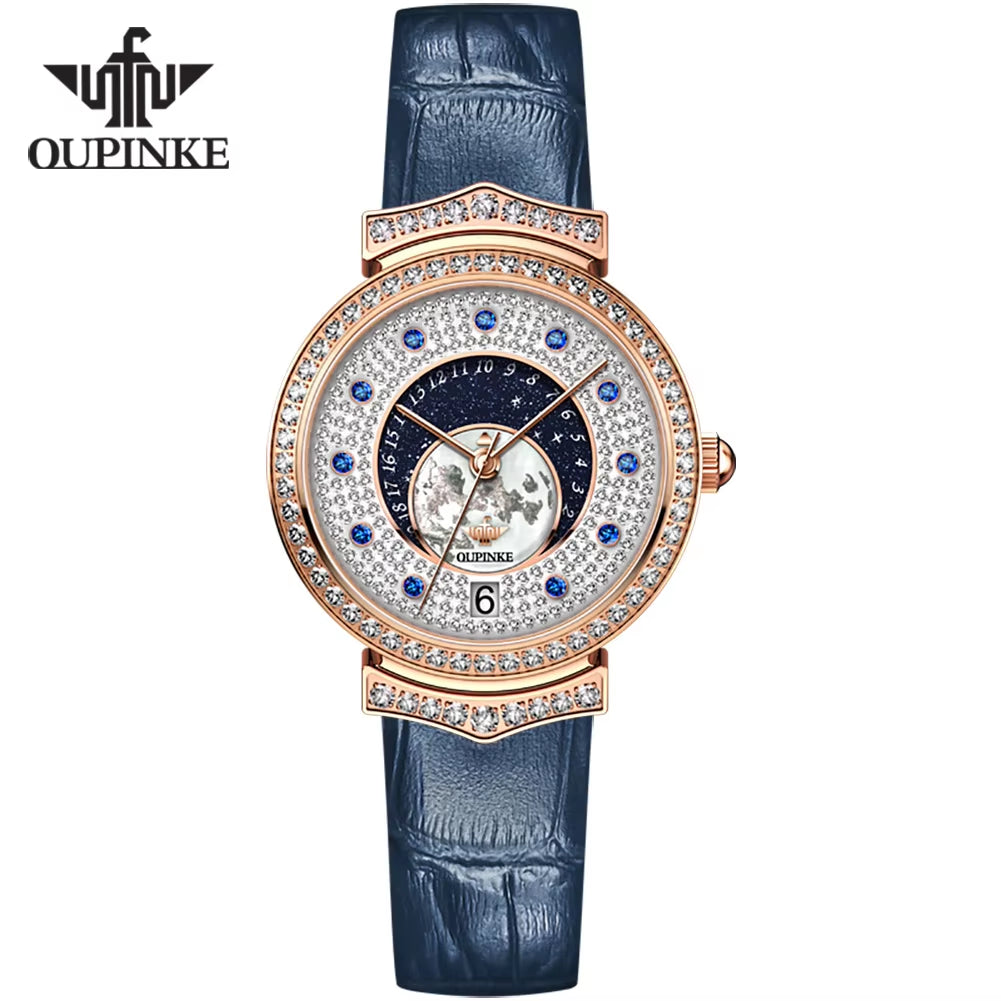 3218 Advanced Full Diamond Dial Imported Movement Creative Casual Versatile Luminous Fashionable Mechanical Watch WOMEN