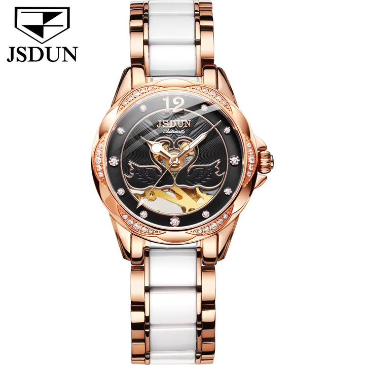 8831 Ceramic Swan Pattern Mechanical Watch Advanced Style Three Colors Women Watch