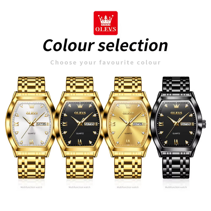 5528 Men's Luxury Gold Square Analog Quartz Watch - Waterproof Men's Wristwatch