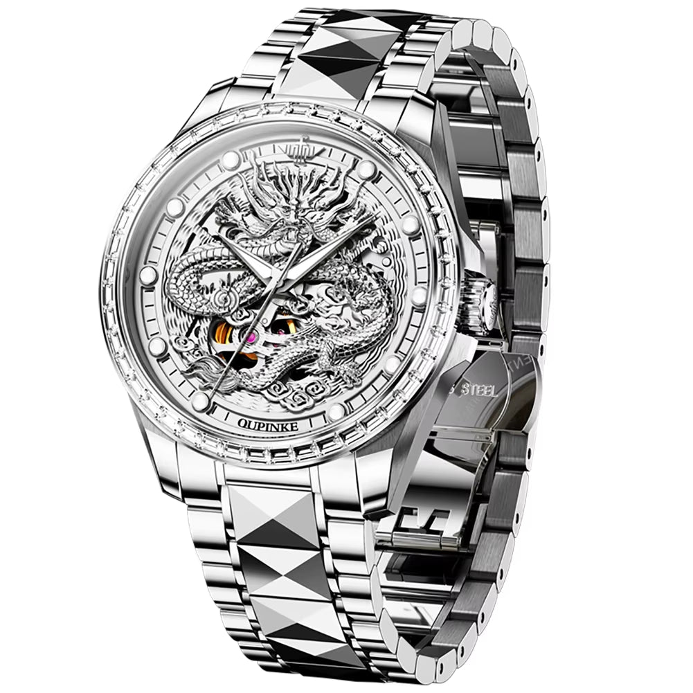 3276 Custom Skeleton Hollow Logo Luxury Stainless Steel Automatic Mechanical Watch for Men