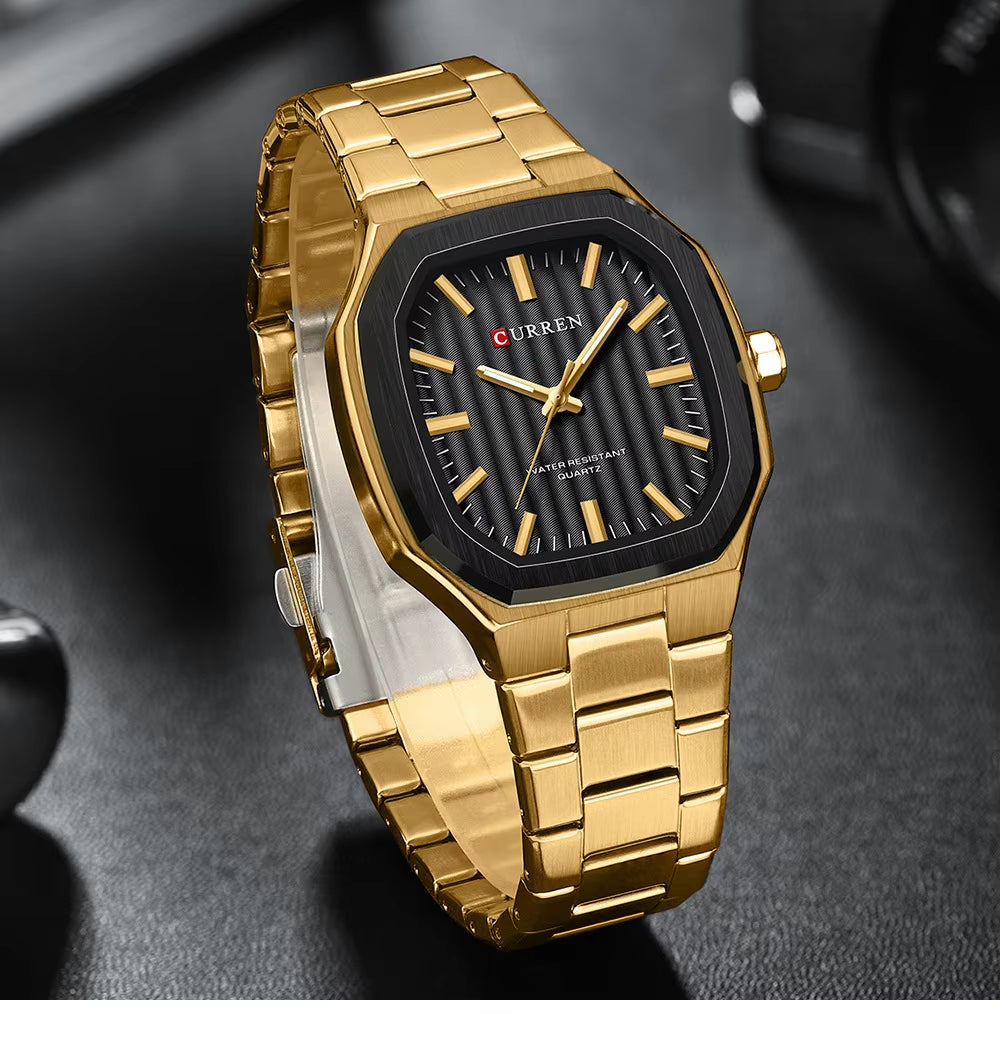 Men's Golden Luxury Quartz Watch - Full Stainless Steel Luminous Timepiece 8458