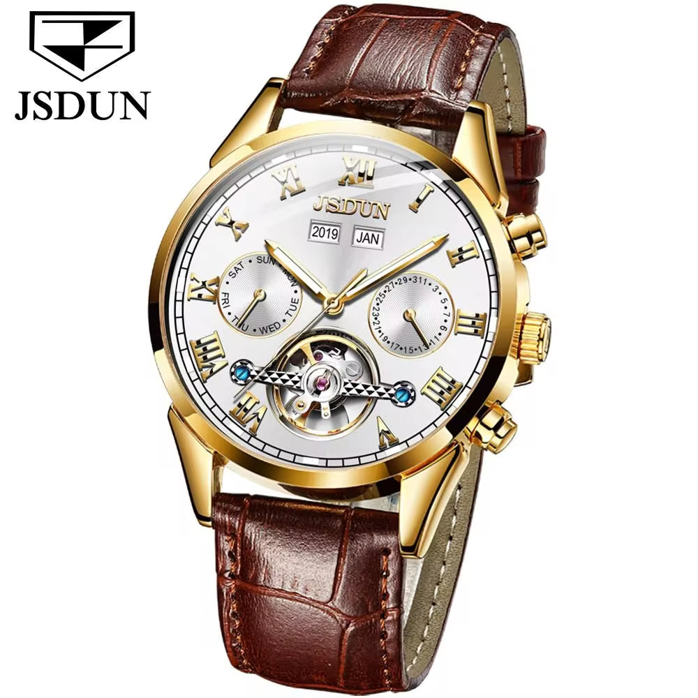 8908 Automatic Mechanical Watch Water Resistant Genuine Leather Calendar Relojes Men Clock