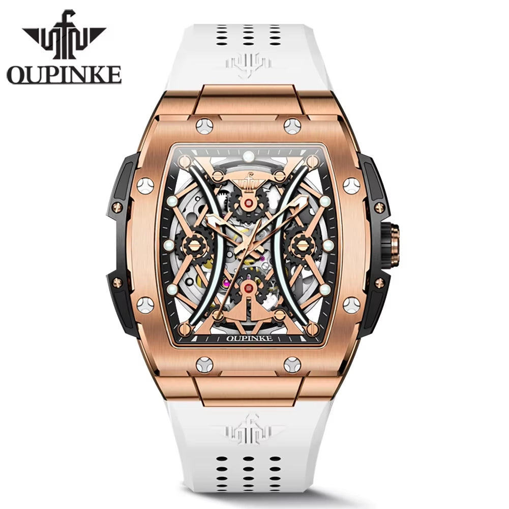 3215 Silicone Strap Gold Plated Luxury Men Skeleton Automatic Watch Mechanical Watch for Men