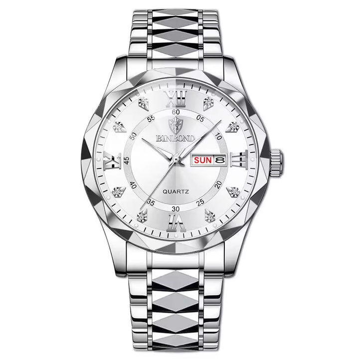 Luminous 2521 Men's Waterproof Quartz Watch with Date Function and Stainless Steel Band