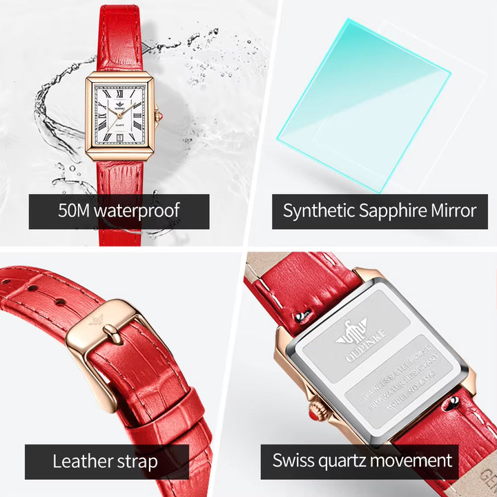 3182 Newest Diamond Fashion Women Leather Fashion Stainless Steel Case Leather Bracelet Quartz Fancy Women Square Watch