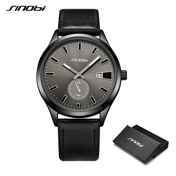 Men's Waterproof Quartz Watch with Calendar Feature - Genuine Leather, Premium Quality, Stylish Design