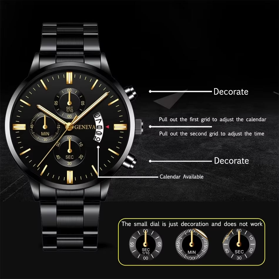 Men's Luxury Stainless Steel Quartz Watch with Calendar - Professional Business Timepiece