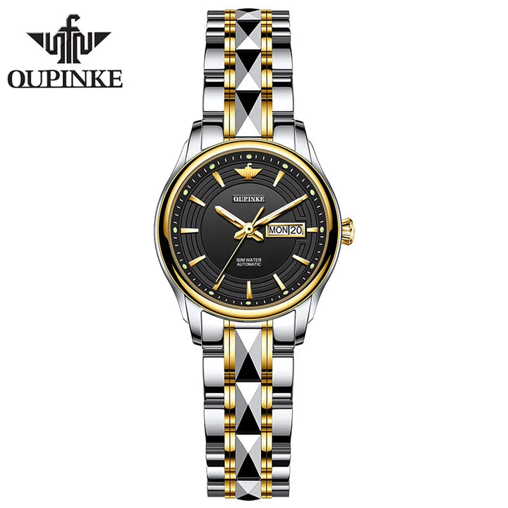 Women'S Embellished Luxury Japanese Mechanical Movement Tungsten Steel Luminous Date Elegant Simple Gold Ladies Watch