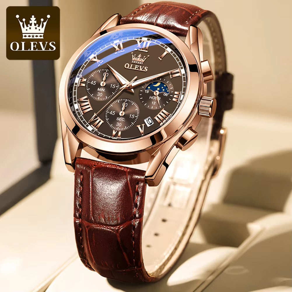 2871 Luxury Fashion Glass Quartz Analog Men's Wristwatch with Leather Strap