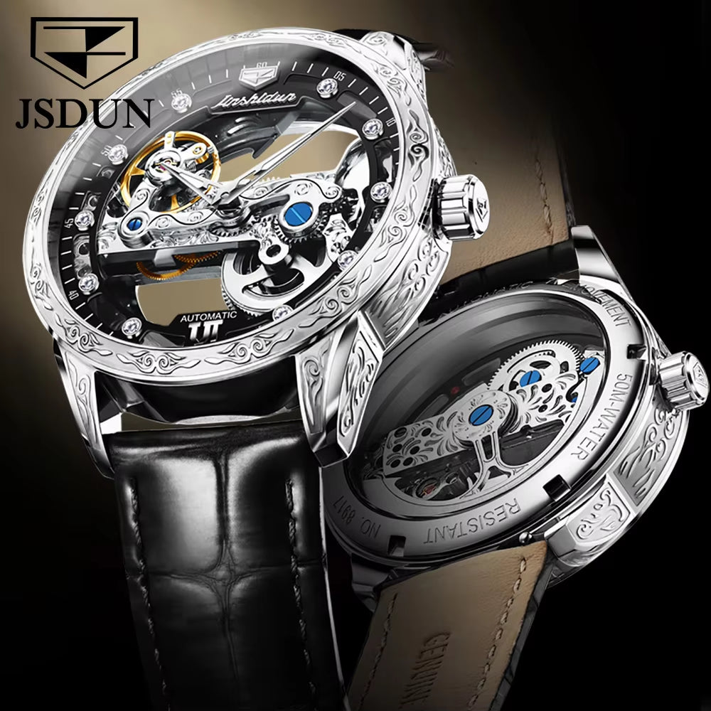 8917 OEM Stainless Steel Luxury Brand Clock Classic Waterproof Luminous Hollow Automatic Tourbillon Mechanical Watch Men