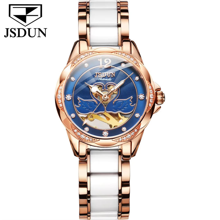 8831 Ceramic Swan Pattern Mechanical Watch Advanced Style Three Colors Women Watch