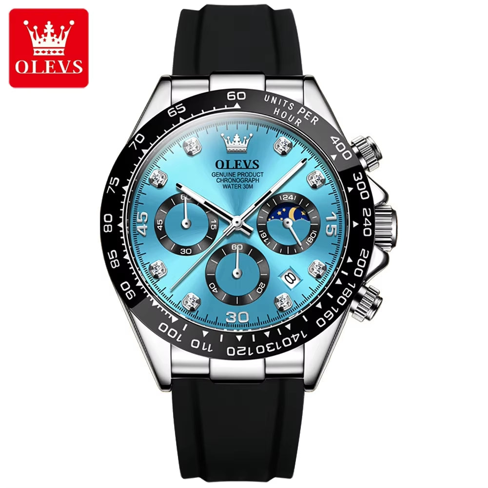 2875 Men's High-Quality Chronograph Sport Watch with Silicone Strap and Quartz Movement